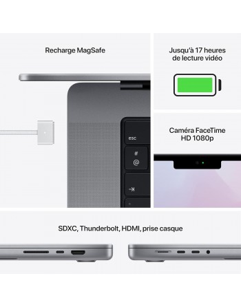 Apple MacBook Pro 14'' M1 Max 64 Go RAM 2 To SSD CPU 10 cœurs GPU 32 cœurs Gris Sidéral