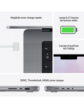 Apple MacBook Pro 16" M1 Max 64 Go RAM 4 To SSD CPU 10 cœurs GPU 32 cœurs Argent