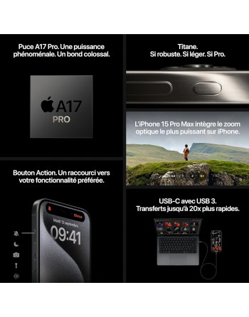 Apple Apple iPhone 15 Pro Max 6,7" 5G Double SIM 256 Go Noir Titanium Nouveau