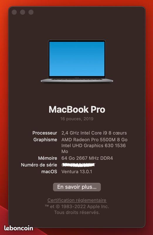MacBook Pro 16 – 4Tb SSD – 64Gb RAM – 5500M – i9 2,4GHz