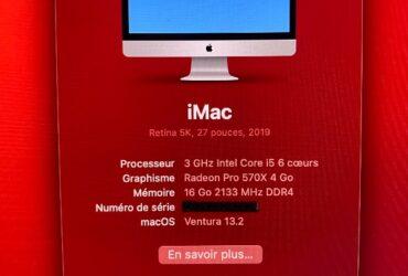 iMac 27’ 5k Intel i5 3.0ghz 16go ram