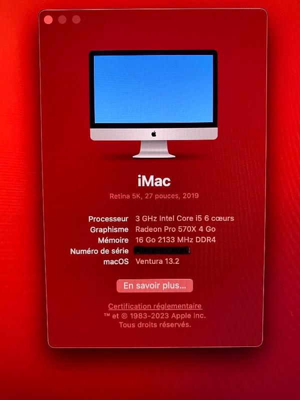iMac 27’ 5k Intel i5 3.0ghz 16go ram
