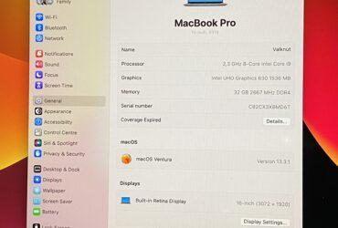Macbook Pro 16 pouces / intel i9 / 32Gb RAM / AMD 5600M / 2Tb