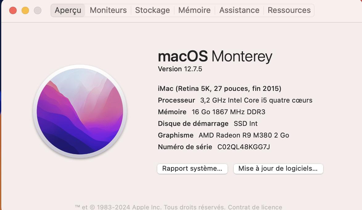 IMac 27" Retina 5K fin 2015, OS Monterey, 16Go / 1To + 120Go